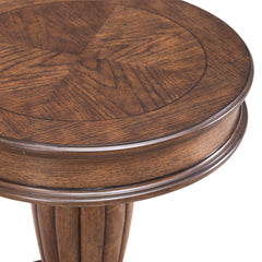 Round End Table with Reeded Pedestal Base, Brown Finish