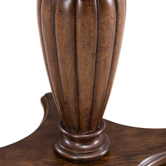Round End Table with Reeded Pedestal Base, Brown Finish