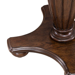 Round End Table with Reeded Pedestal Base, Brown Finish