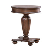Round End Table with Reeded Pedestal Base, Brown Finish