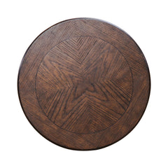 Round End Table with Reeded Pedestal Base, Brown Finish