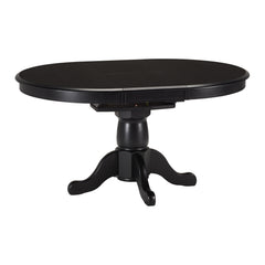 Round Extendable Dining Table in Solid Rubberwood, Ebony Base with Black Top