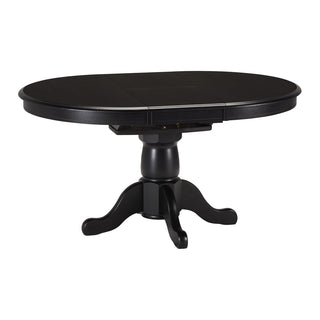 Round Extendable Dining Table in Solid Rubberwood, Ebony Base with Black Top