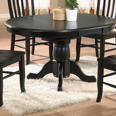 Round Extendable Dining Table in Solid Rubberwood, Ebony Base with Black Top