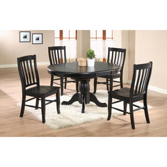 Round Extendable Dining Table in Solid Rubberwood, Ebony Base with Black Top