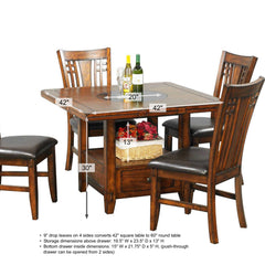 Round Extendable Drop Leaf Dining Table, Solid Wood Base, Oak