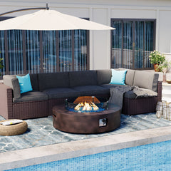 Round Fire Pit Table, Concrete with Electric Spark Ignition, Brown/Blue