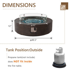 Round Fire Pit Table, Concrete with Electric Spark Ignition, Brown/Blue
