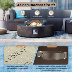 Round Fire Pit Table, Concrete with Electric Spark Ignition, Brown/Blue