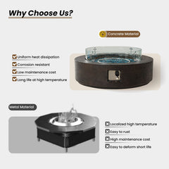 Round Fire Pit Table, Concrete with Electric Spark Ignition, Brown/Blue