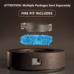 Round Fire Pit Table, Concrete with Electric Spark Ignition, Brown/Blue