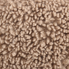Round Footstool, Faux Shearling Upholstery, Toast Sherpa, Burnt Birch Wood Legs