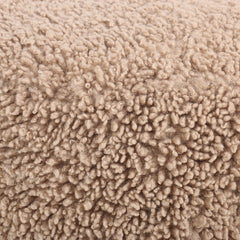 Round Footstool, Faux Shearling Upholstery, Toast Sherpa, Burnt Birch Wood Legs