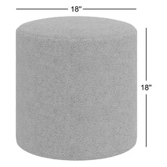 Round Footstool with Solid Wood Frame in Black Cotton Upholstery