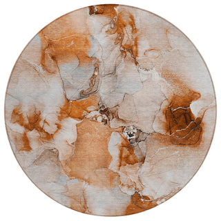 Round Indoor/Outdoor Area Rug, 8 Ft in Paprika Abstract Pattern