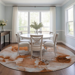 Round Indoor/Outdoor Area Rug, 8 Ft in Paprika Abstract Pattern