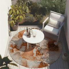Round Indoor/Outdoor Area Rug, 8 Ft in Paprika Abstract Pattern