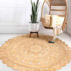 Round Jute Medallion Rug, 6 ft 1 in, Natural