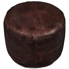 Round Leather Pouffe, 22 in W x 22 in D with Foam Cushion