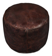 Round Leather Pouffe, 22 in W x 22 in D with Foam Cushion