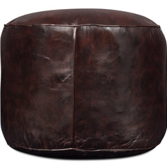Round Leather Pouffe, 22 in W x 22 in D with Foam Cushion