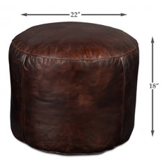 Round Leather Pouffe, 22 in W x 22 in D with Foam Cushion
