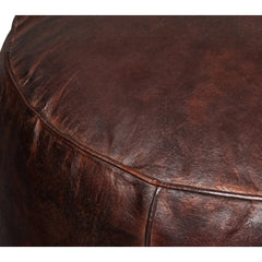 Round Leather Pouffe, 22 in W x 22 in D with Foam Cushion
