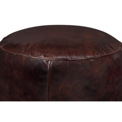 Round Leather Pouffe, 22 in W x 22 in D with Foam Cushion