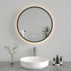 Round LED Bathroom Mirror, Aurora, 24-Inch with Touch Dimming in Silver/Gunmetal