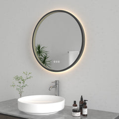 Round LED Bathroom Mirror, Aurora, 24-Inch with Touch Dimming in Silver/Gunmetal