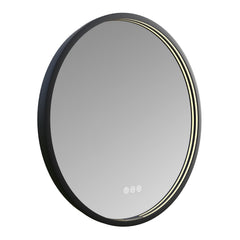 Round LED Bathroom Mirror, Aurora, 24-Inch with Touch Dimming in Silver/Gunmetal