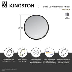 Round LED Bathroom Mirror, Aurora, 24-Inch with Touch Dimming in Silver/Gunmetal