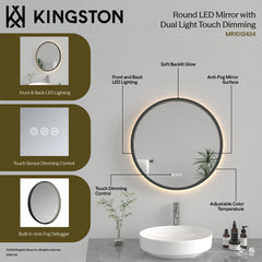 Round LED Bathroom Mirror, Aurora, 24-Inch with Touch Dimming in Silver/Gunmetal
