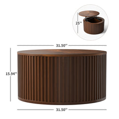 Round Lift-Top Coffee Table, Brown Ash Wood with Hidden Storage