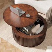 Round Lift-Top Coffee Table, Brown Ash Wood with Hidden Storage