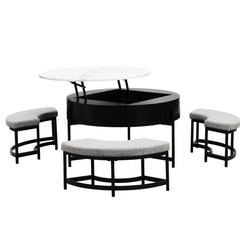 Round Lift-Top Coffee Table with Storage, White Top and Black Base