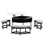 Round Lift-Top Coffee Table with Storage, White Top and Black Base