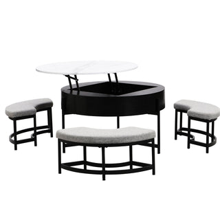 Round Lift-Top Coffee Table with Storage, White Top and Black Base