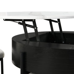 Round Lift-Top Coffee Table with Storage, White Top and Black Base