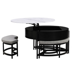 Round Lift-Top Coffee Table with Storage, White Top and Black Base