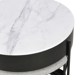 Round Lift-Top Coffee Table with Storage, White Top and Black Base