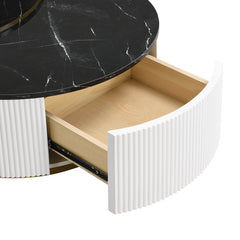 Round Nesting Coffee Tables, 2 Pieces, Black Top with Gold Metal Frame