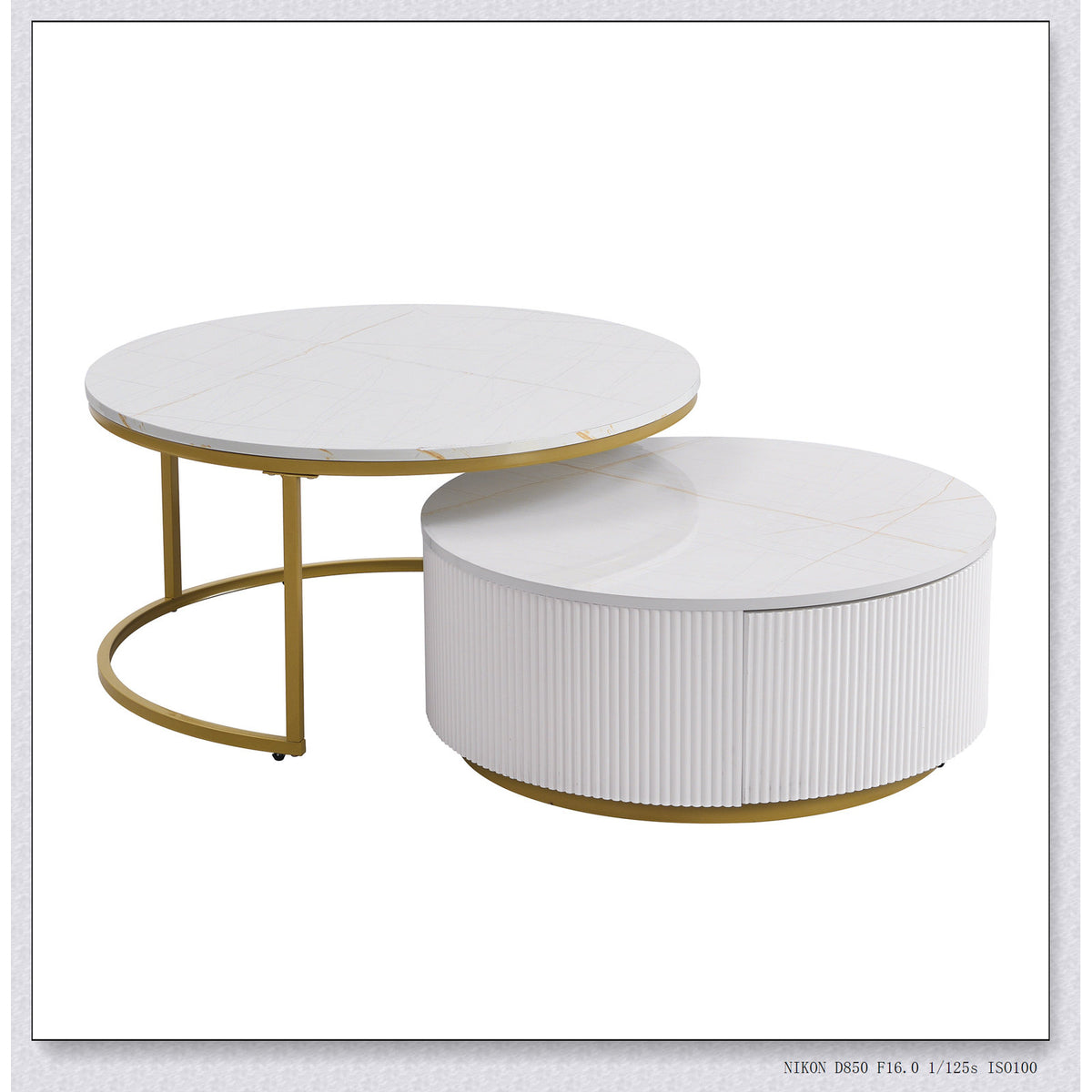 Round Nesting Coffee Tables with MDF Top and Metal Base
