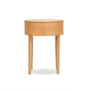 Round Nightstand, Solid Wood and Rattan Top, 1 Drawer, Brown