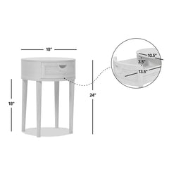 Round Nightstand, Solid Wood and Rattan Top, 1 Drawer, Brown