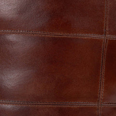 Round Ottoman, 14 Inch, Brown Leather with Tufted Top