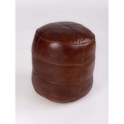 Round Ottoman, 14 Inch, Brown Leather with Tufted Top