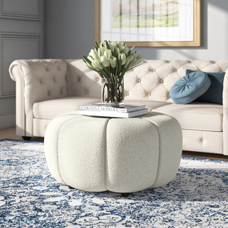 Round Ottoman, Light Gray Polyester Sherpa, Black Metal Legs