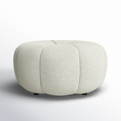 Round Ottoman, Light Gray Polyester Sherpa, Black Metal Legs