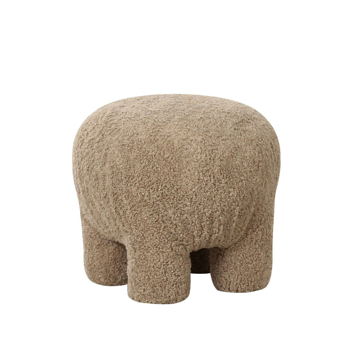 Round Ottoman, Tan Polyester with Ash Wood Legs